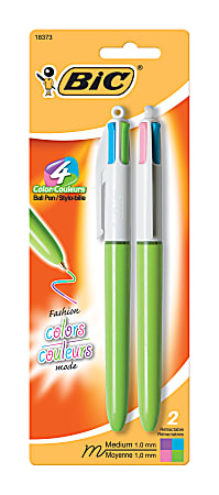 BIC® 4-Color™ Fashion Ball Pens, Medium Point, Assorted Ink Colors, Pack Of 2 Pens