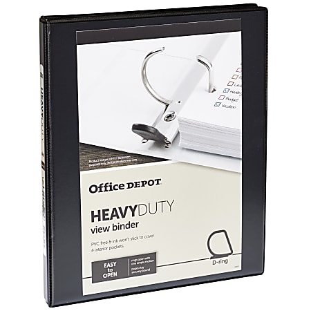 Office Depot® Brand Heavy-Duty View 3-Ring Binder, 1/2" D-Rings, Black