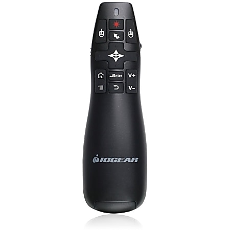 IOGEAR Gyro Presenter Mouse with Red Laser - Laser - Wireless - 65.62 ft - Radio Frequency - 2.40 GHz - Black - 1 Pack - USB 2.0 - 2