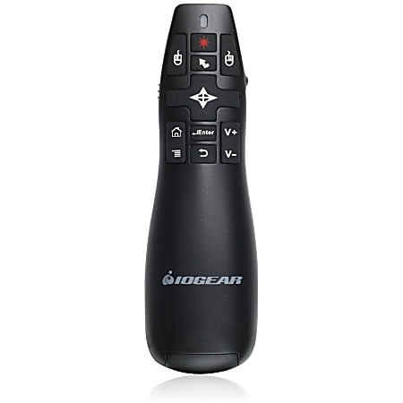 IOGEAR Gyro Presenter Mouse with Red Laser - Laser - Wireless - 65.62 ft - Radio Frequency - 2.40 GHz - Black - USB 2.0 - 1