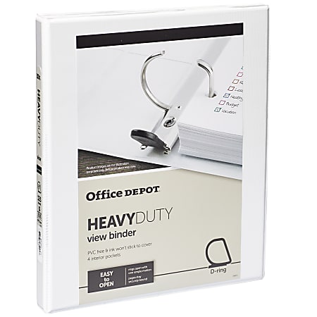 Office Depot® Brand Heavy-Duty View 3-Ring Binder, 1/2" D-Rings, 49% Recycled, White