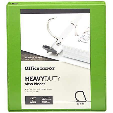 Office Depot® Heavy-Duty View 3-Ring Binder, 1" D-Rings, Army Green