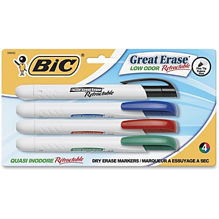 BIC Great Erase Retractable Dry Erase Markers - 1.9 mm Point Size - Chisel Point Style - Plastic Barrel - 4 / Set