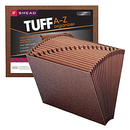 Smead® TUFF® Expanding File, 21 Pockets, A–Z, 12" x 10", Letter Size, 30% Recycled, Brown