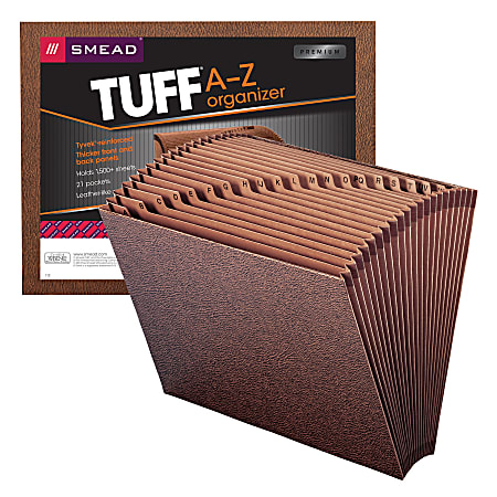 Smead® TUFF® Expanding File, 21 Pockets, A–Z, 12" x 10", Letter Size, 30% Recycled, Brown