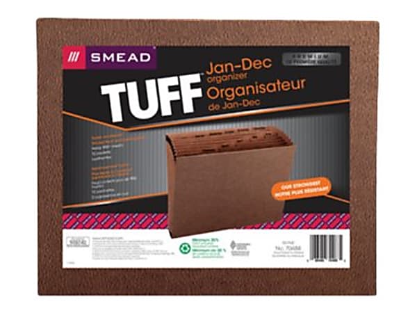 Smead® TUFF® Expanding File, 12 Pockets, Monthly, 12" x 10" Letter Size, 30% Recycled, Brown