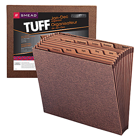Smead® TUFF® Expanding File, 12 Pockets, Monthly, 12" x 10" Letter Size, 30% Recycled, Brown