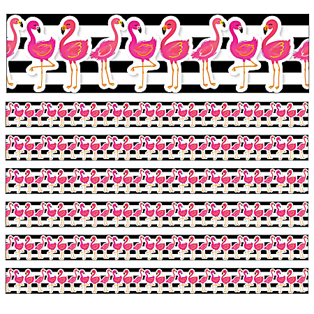 Carson Dellosa Education Straight Borders, Schoolgirl Style Simply Stylish Tropical Flamingos, 36' Per Pack, Set Of 6 Packs