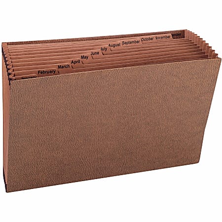 Smead® TUFF® Expanding File With Open Top, 12 Pockets, Monthly, 15" x 10", Legal Size, 30% Recycled, Brown