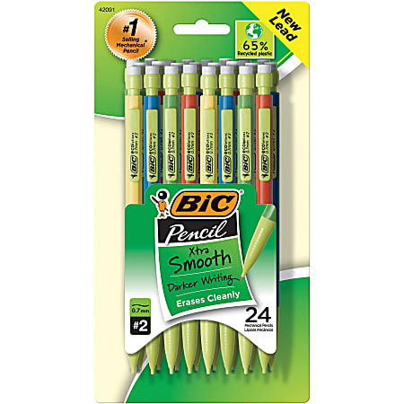 BIC® Mechanical Pencils, 0.7 mm Lead, 65% Recycled, Assorted Barrel, Pack Of 24