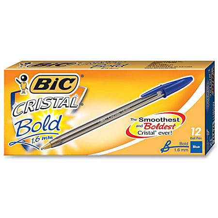 BIC Cristal Ballpoint Pen, 1.6mm, Clear Barrel, Blue Ink, Pack of 12