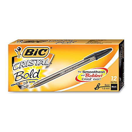 BIC Cristal Ballpoint Pen, 1.6mm, Clear Barrel, Black Ink, Pack of 12