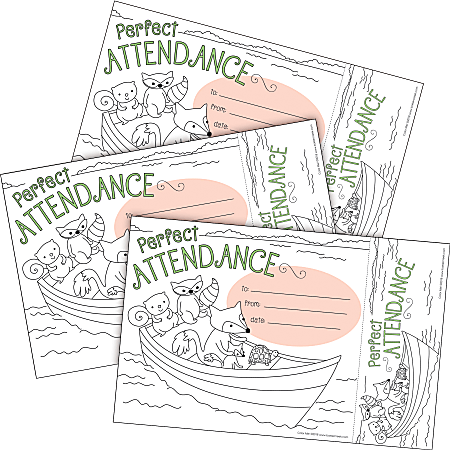 Barker Creek Color Me! Awards & Bookmarks Set, 8-1/2" x 5-1/2", Attendance, Set Of 90 Awards