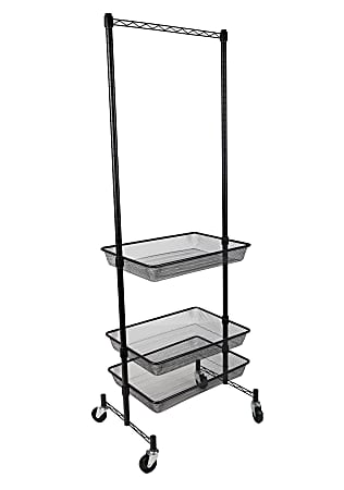 Mind Reader Heavy-Duty Clothing Rack With 3 Baskets, 69-1/4"H x 24-1/4"W x 16-1/2"D, Black