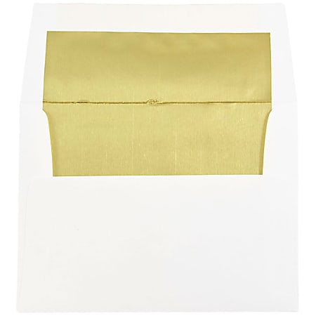 JAM Paper® Booklet Invitation Envelopes, A2, Gummed Seal, Gold/White, Pack Of 25
