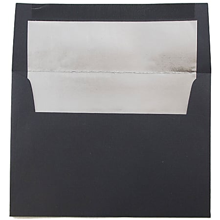 JAM Paper® Foil-Lined Booklet Invitation Envelopes, A6, Gummed Seal, 30% Recycled, Black/Silver, Pack Of 25