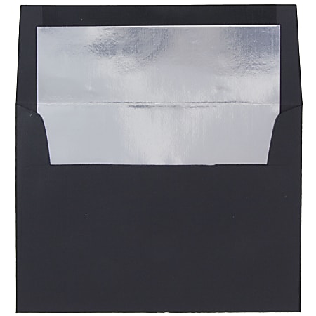 JAM Paper® Foil-Lined Booklet Invitation Envelopes, A7, Gummed Seal, 30% Recycled, Black/Silver, Pack Of 25