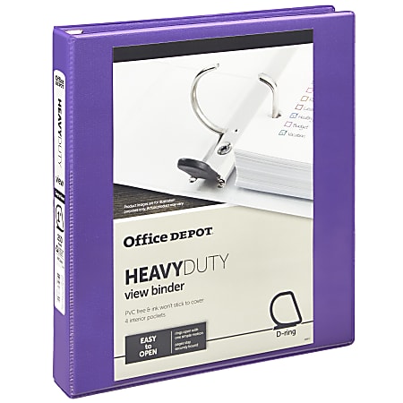 Office Depot® Heavy-Duty View 3-Ring Binder, 1" D-Rings, Purple