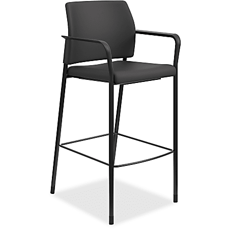 HON® Accommodate Cafe Stool, Fixed Arms, Fabric, Black