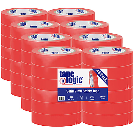 BOX Packaging Solid Vinyl Safety Tape, 3" Core, 1" x 36 Yd., Red, Case Of 48