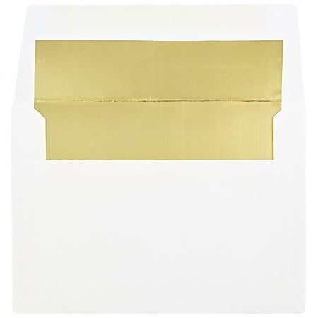 JAM Paper® Foil-Lined Booklet Invitation Envelopes, A6, Gummed Seal, Gold/White, Pack Of 25