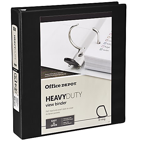 Office Depot® Brand Heavy-Duty View 3-Ring Binder, 1 1/2" D-Rings, 49% Recycled, Black