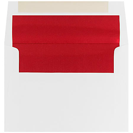 JAM Paper® Foil-Lined Booklet Invitation Envelopes, A6, Gummed Seal, Red/White, Pack Of 25