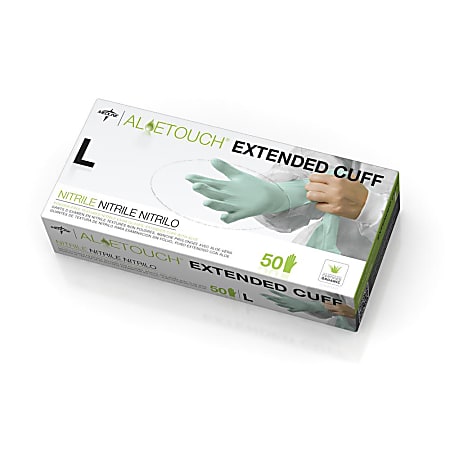 Medline Aloetouch® Disposable Powder-Free Nitrile Exam Gloves, Large, Green, Pack Of 500