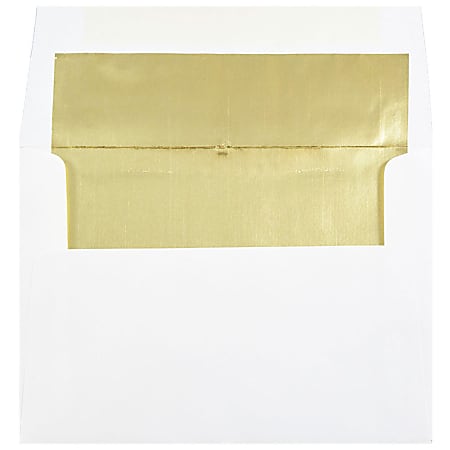JAM Paper® Foil-Lined Booklet Invitation Envelopes, A7, Gummed Seal, Gold/White, Pack Of 25
