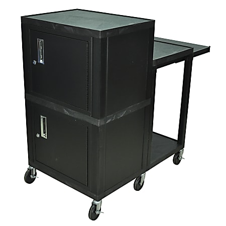 H. Wilson Plastic Presentation Station, Two Cabinets, 42"H x 24"W x 36"D, Black Cabinet, Black Shelves