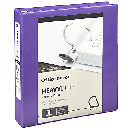 Office Depot® Heavy-Duty View 3-Ring Binder, 1 1/2" D-Rings, 49% Recycled, Purple