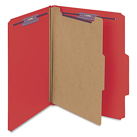 Smead® Classification Folders, With SafeSHIELD® Coated Fasteners, 1 Divider, 2" Expansion, Letter Size, Red, Box Of 10