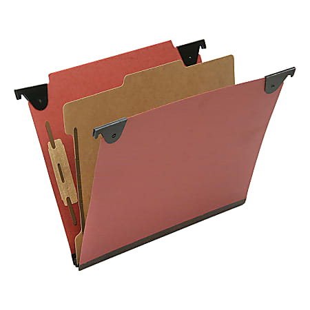SKILCRAFT Straight Tab Cut Letter  Hanging Folder - 2" Folder Capacity - 8 1/2" x 11" - Top Tab Position - 1 Divider(s) - Pressboard, Kraft, Fiber - Red - 10 / Box - TAA Compliant