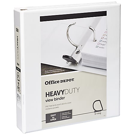Office Depot® Brand Heavy-Duty View 3-Ring Binder, 1 1/2" D-Rings, 49% Recycled, White