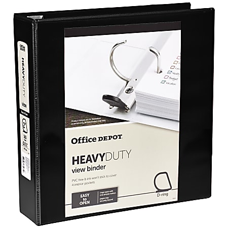 Office Depot® Brand Heavy-Duty View 3-Ring Binder, 2" D-Rings, 49% Recycled, Black