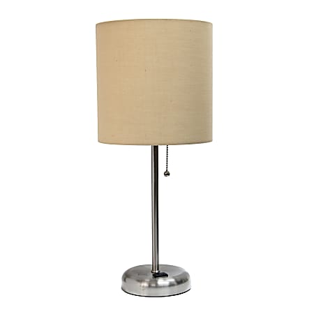 Creekwood Home Oslo Power Outlet Metal Table Lamp, 19-1/2"H, Tan Shade/Brushed Steel Base