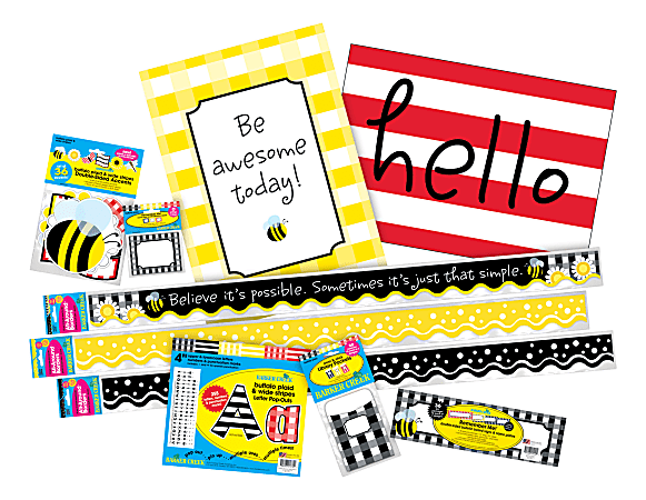 Barker Creek Classroom Décor Set, Be Awesome Buffalo Plaid And Wide Stripes, Pre-K To College