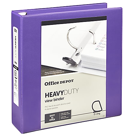 Office Depot® Heavy-Duty View 3-Ring Binder, 2" D-Rings, Purple