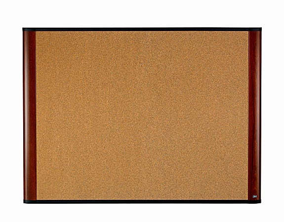 3M™ Cork Bulletin Board, 24" x 36", Aluminum Frame With Mahogany Finish