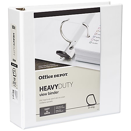 Office Depot® Brand Heavy-Duty View 3-Ring Binder, 2" D-Rings, 49% Recycled, White