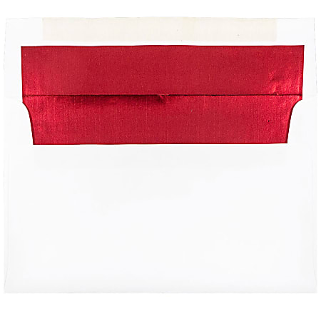 JAM Paper® Foil-Lined Invitation Envelopes, A9, Gummed Seal, Red/White, Pack Of 25