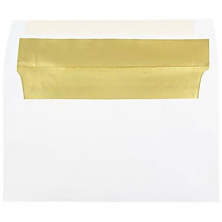 JAM Paper® Booklet Invitation Envelopes, A10, Gummed Seal, Gold/White, Pack Of 25
