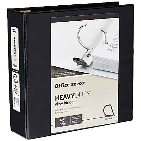 Office Depot® Brand Heavy-Duty View 3-Ring Binder, 3" D-Rings, 49% Recycled, Black