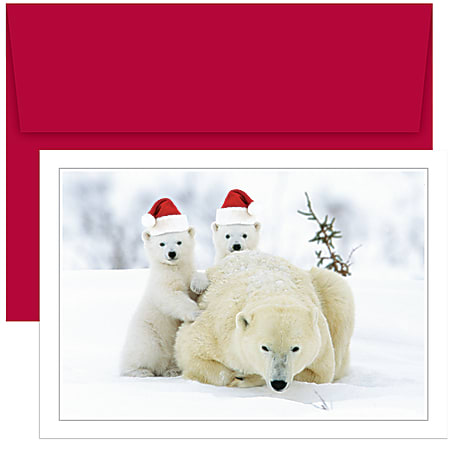 Great Papers! Holiday Greeting Cards, 5 5/8" x 7 7/8", Santa Bear Hats, Pack Of 18