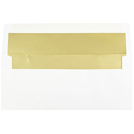 JAM Paper® Booklet Envelopes, #10, Gummed Seal, Gold/White, Pack Of 25