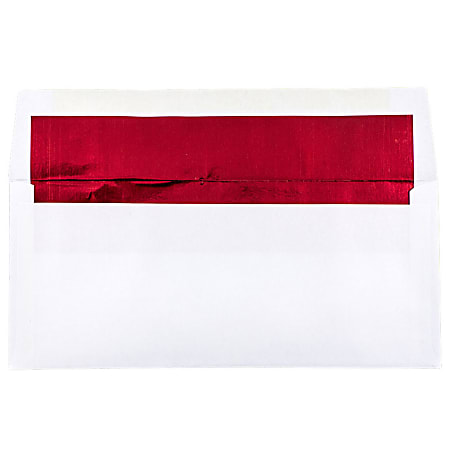 JAM PAPER #10 Business Foil Lined Envelopes, 4 1/8" x 9 1/2", White with Red Foil, Pack Of 25