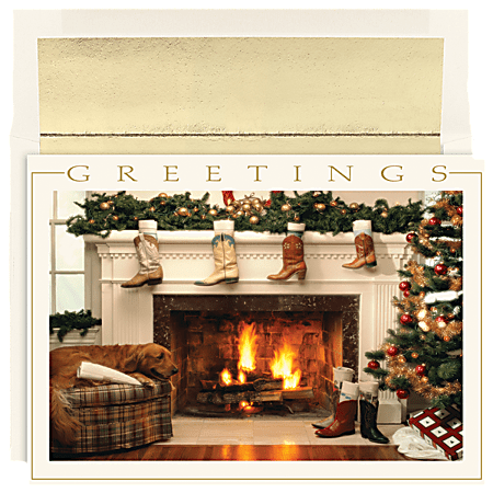 Great Papers! Holiday Greeting Cards, 5 5/8" x 7 7/8", Western Mantel, Pack Of 18