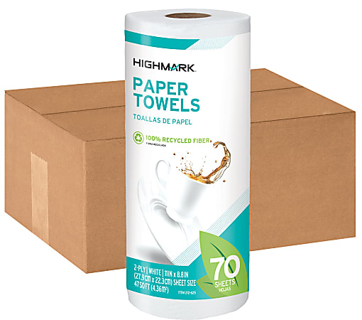 Highmark® 1-Ply Paper Towels, 100% Recycled, 70 Sheets Per Roll, Pack Of 15 Rolls
