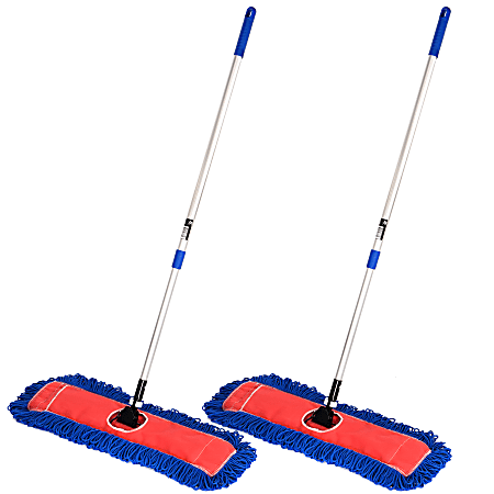 Alpine Microfiber Floor Dust/Dry Mop Sets, 24", Silver/Blue, Pack Of 2 Mop Sets
