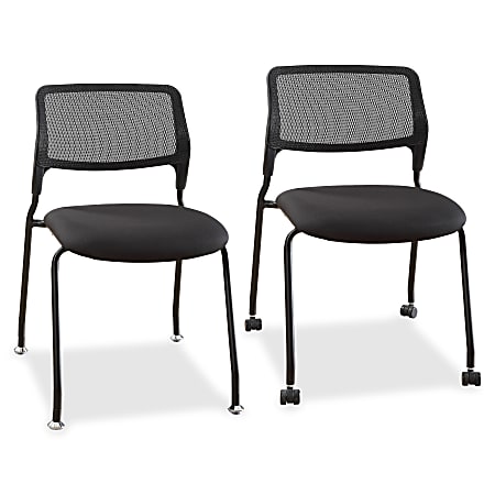 Lorell® Armless Stackable Guest Chair, Mesh/Fabric, Black, Set Of 2, Casters and Glides